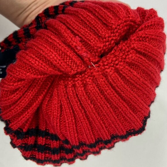 NEW Tommy Hilfiger Blue Red Striped Ribbed Knit Pom Pom Hat Toque Beanie Winter - Picture 4 of 7